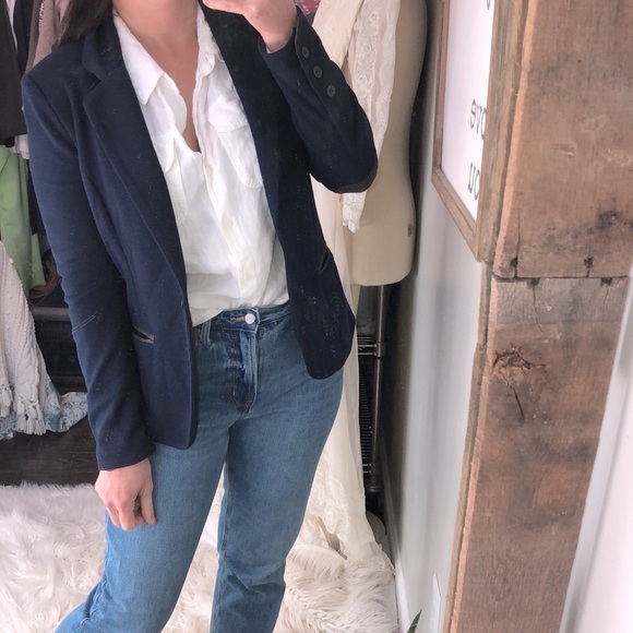 41 Hawthorn navy blue blazer jacket size small elbow patch detail - Picture 1 of 6